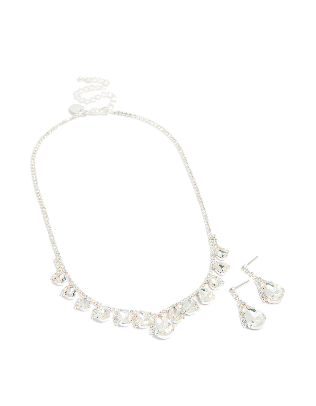 Silver Multi Diamante Necklace & Drop Earrings Set