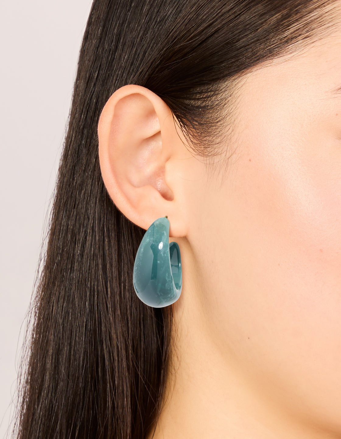 Forest Green Wide Marbled Hoop Earrings