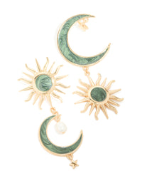Gold Green Marbled Celestial Drop Earrings - link has visual effect only