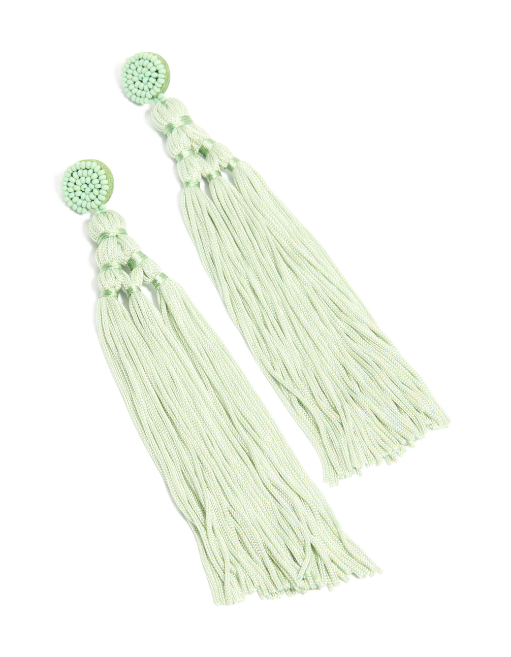 Light Green Fabric Tassel Drop Earrings