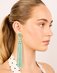 Light Green Fabric Tassel Drop Earrings - link has visual effect only