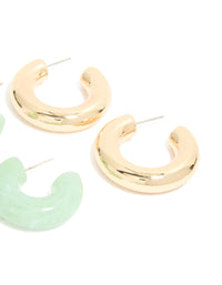 Gold Brown & Green Open Hoop Earrings 3-Pack - link has visual effect only