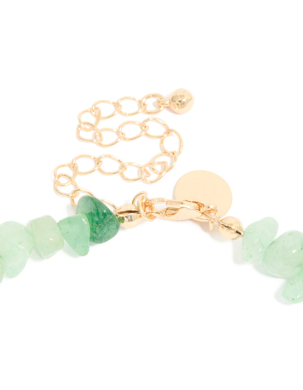 Gold Green Semi Precious Chip & Molten Pearl Necklace
