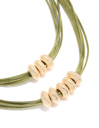 Gold Beaded & Green Corded Layered Necklace - link has visual effect only
