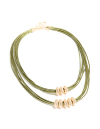 Gold Beaded & Green Corded Layered Necklace - link has visual effect only