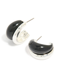 Silver Black Enamel Hoop Earrings - link has visual effect only