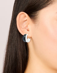 Silver Black Enamel Hoop Earrings - link has visual effect only