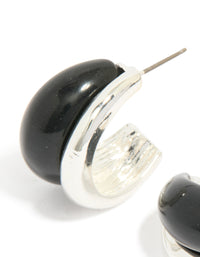 Silver Black Enamel Hoop Earrings - link has visual effect only