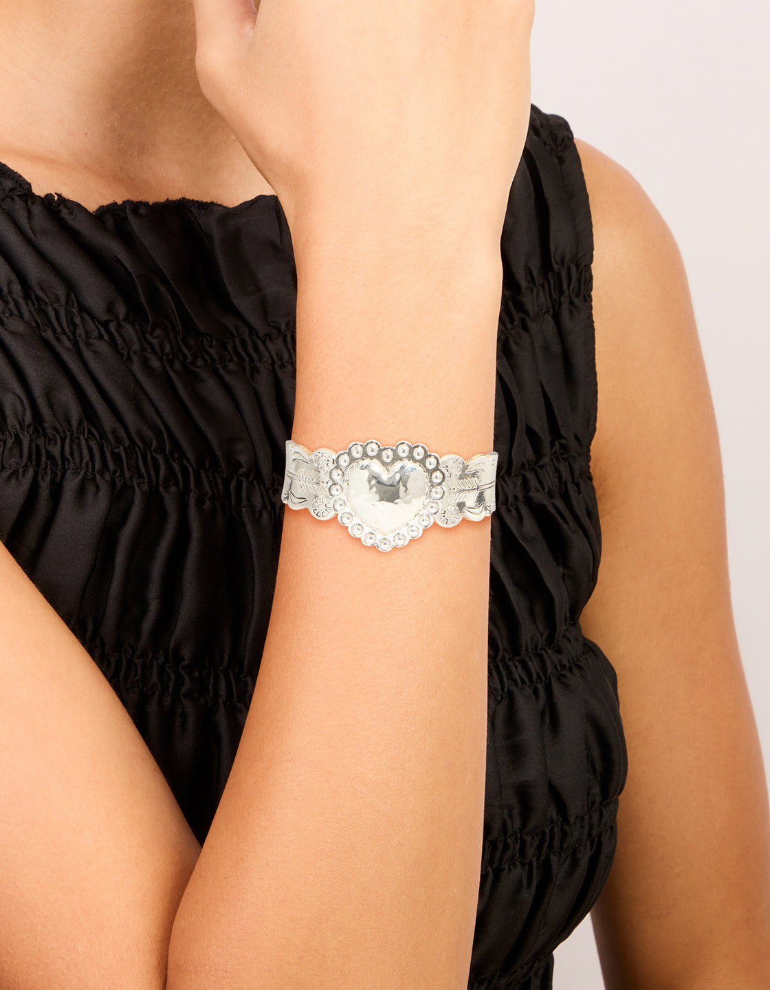Silver Boho Heart Wrist Cuff