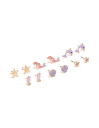 Kids Gold Mermaid & Dolphin Stud Earrings 6-Pack - link has visual effect only
