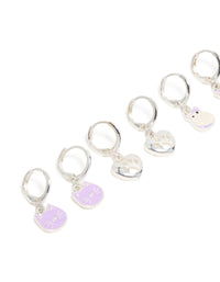 Kids Silver Cat & Paw Huggie Earrings 4-Pack - link has visual effect only
