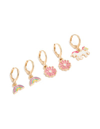 Kids Gold Unicorn & Rainbow Huggie Earrings 4-Pack - link has visual effect only