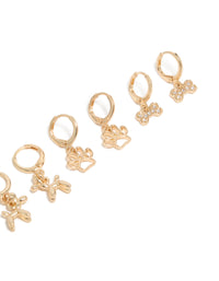 Kids Gold Dog & Paw Huggie Earrings 4-Pack - link has visual effect only