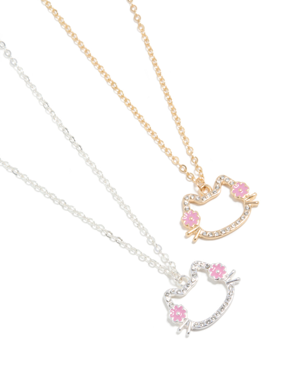 Kids Mixed Metal Diamante Best Friends Cat Necklace 2 Pack