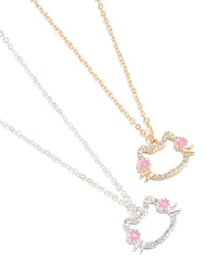 Kids Mixed Metal Diamante Best Friends Cat Necklace 2 Pack - link has visual effect only