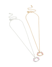 Kids Mixed Metal Diamante Best Friends Cat Necklace 2 Pack - link has visual effect only