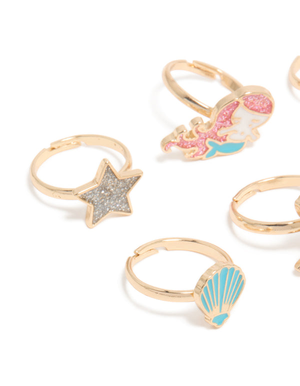 Kids Gold Mermaid & Sea Rings 6-Pack
