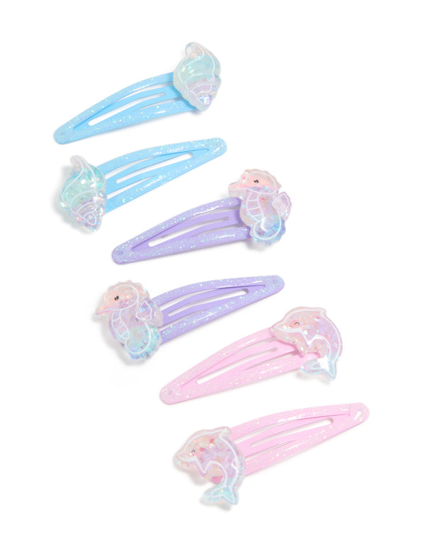 Kids Ocean Glitter Snap Clips 6-Pack