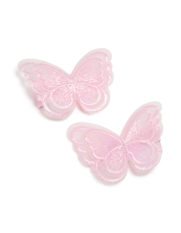 Kids Pink Sheer Fabric Butterfly Clips 2-Pack