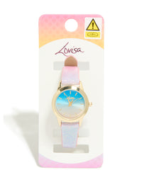 Kids Pink & Purple Ombre PU Leather Cat Mini Watch - link has visual effect only
