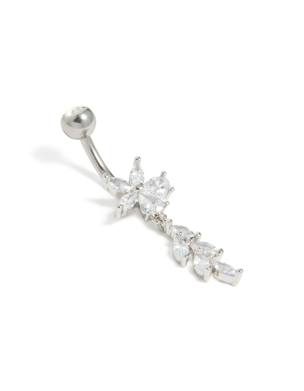 Surgical Steel Cubic Zirconia Flower Vine Drop Belly Bar