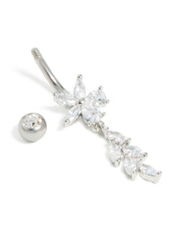 Surgical Steel Cubic Zirconia Flower Vine Drop Belly Bar - link has visual effect only