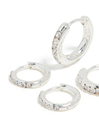 Waterproof Stainless Steel Cubic Zirconia Huggie Earrings 2-Pack - link has visual effect only