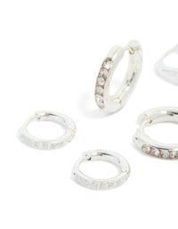 Waterproof Stainless Steel Basic, Pavé & Plain Huggie Earrings 3-Pack - link has visual effect only