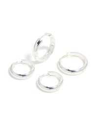 Featuring chunky waterproof stainless steel thick hoop earrings in silver in a 2-pack with a front view - link has visual effect only