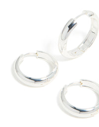 Highlighting these chunky waterproof stainless steel thick hoop earrings in silver in a 2-pack with a close up view - link has visual effect only