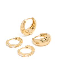 Waterproof Gold Plated Stainless Steel Chunky Oval Cubic Zirconia Clicker Earrings 2-Pack - link has visual effect only