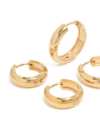 Waterproof Gold Plated Stainless Steel Thick Huggie Earrings 2-Pack - link has visual effect only