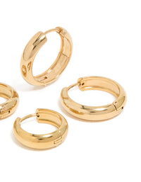 Waterproof Gold Plated Stainless Steel Thick Huggie Earrings 2-Pack - link has visual effect only