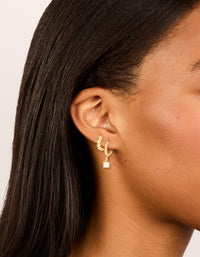 Waterproof Gold Plated Stainless Steel Bezel Diamante Huggie Earrings 2-Pack - link has visual effect only