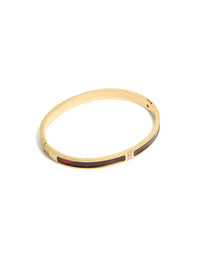 Waterproof Gold Plated Stainless Steel Dark Red Pearlised Inlay Hinged Bangle - link has visual effect only