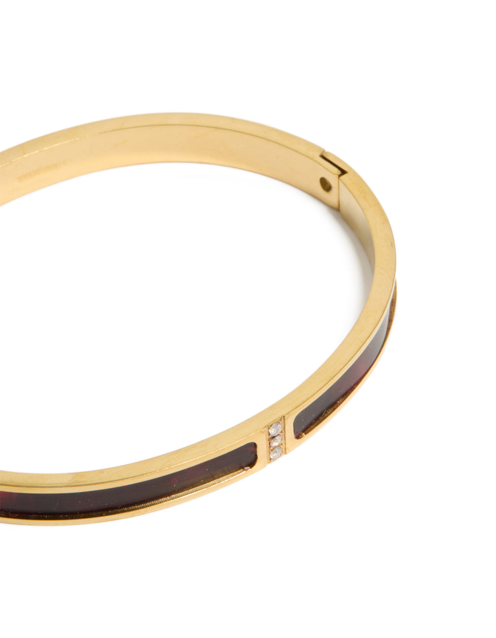 Waterproof Gold Plated Stainless Steel Dark Red Pearlised Inlay Hinged Bangle