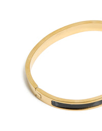 Waterproof Gold Plated Stainless Steel Black Pearlised Inlay Hinged Bangle - link has visual effect only