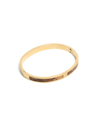 Waterproof Gold Plated Stainless Steel Brown Pearlised Inlay Hinged Bangle - link has visual effect only