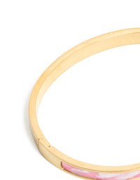 Waterproof Gold Plated Stainless Steel Pink Pearlised Inlay Hinged Bangle - link has visual effect only