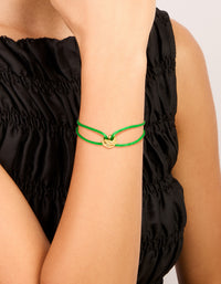 Waterproof Gold Plated Stainless Steel & Green Cord Adjustable Bracelet - link has visual effect only