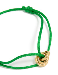 Waterproof Gold Plated Stainless Steel & Green Cord Adjustable Bracelet - link has visual effect only
