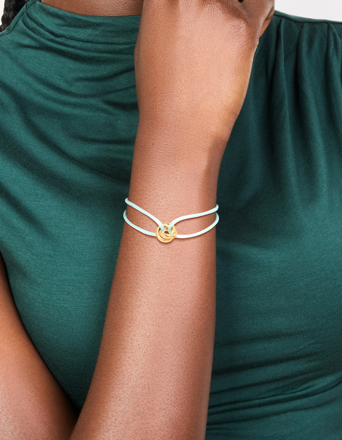 Waterproof Gold Plated Stainless Steel & Light Blue Cord Adjustable Bracelet