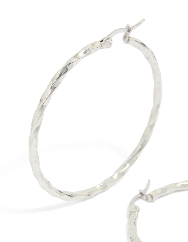 Surgical Steel Textured Hoop Earrings 40 MM