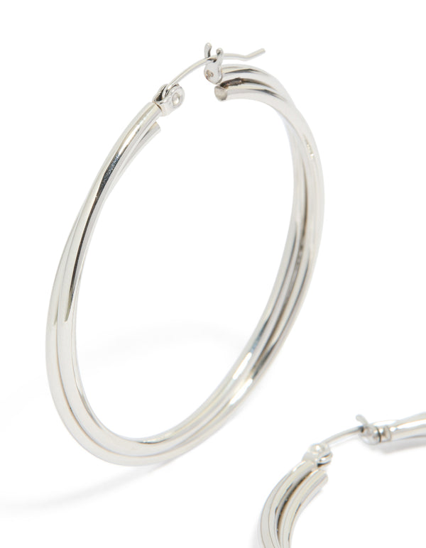 Surgical Steel Crossover Hoop Earrings 40 MM