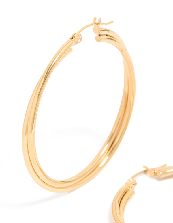 Gold Plated Surgical Steel  Crossover Hoop Earrings 40 MM