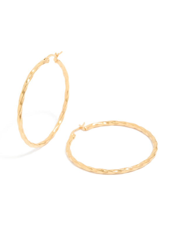 Gold Plated Surgical Steel Textured Hoop Earrings 40 MM