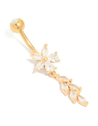 Gold Plated Titanium Cubic Zirconia Flower Vine Belly Bar - link has visual effect only