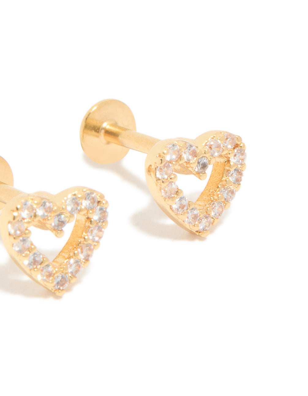 Gold Plated Titanium Cubic Zirconia Open Heart Flat Back Studs