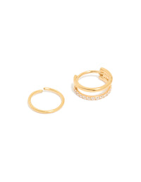 Gold Plated Surgical Steel Cubic Zirconia & Simple  Nose Rings 2-Pack - link has visual effect only