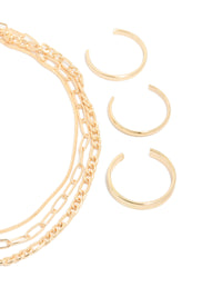 Gold Smooth Chain Anklet & Toe Rings Set - link has visual effect only